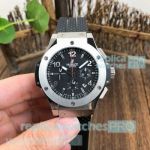 Swiss 7750 Copy Hublot Big Bang Black Dial Silver Bezel Rubber Strap Watch
